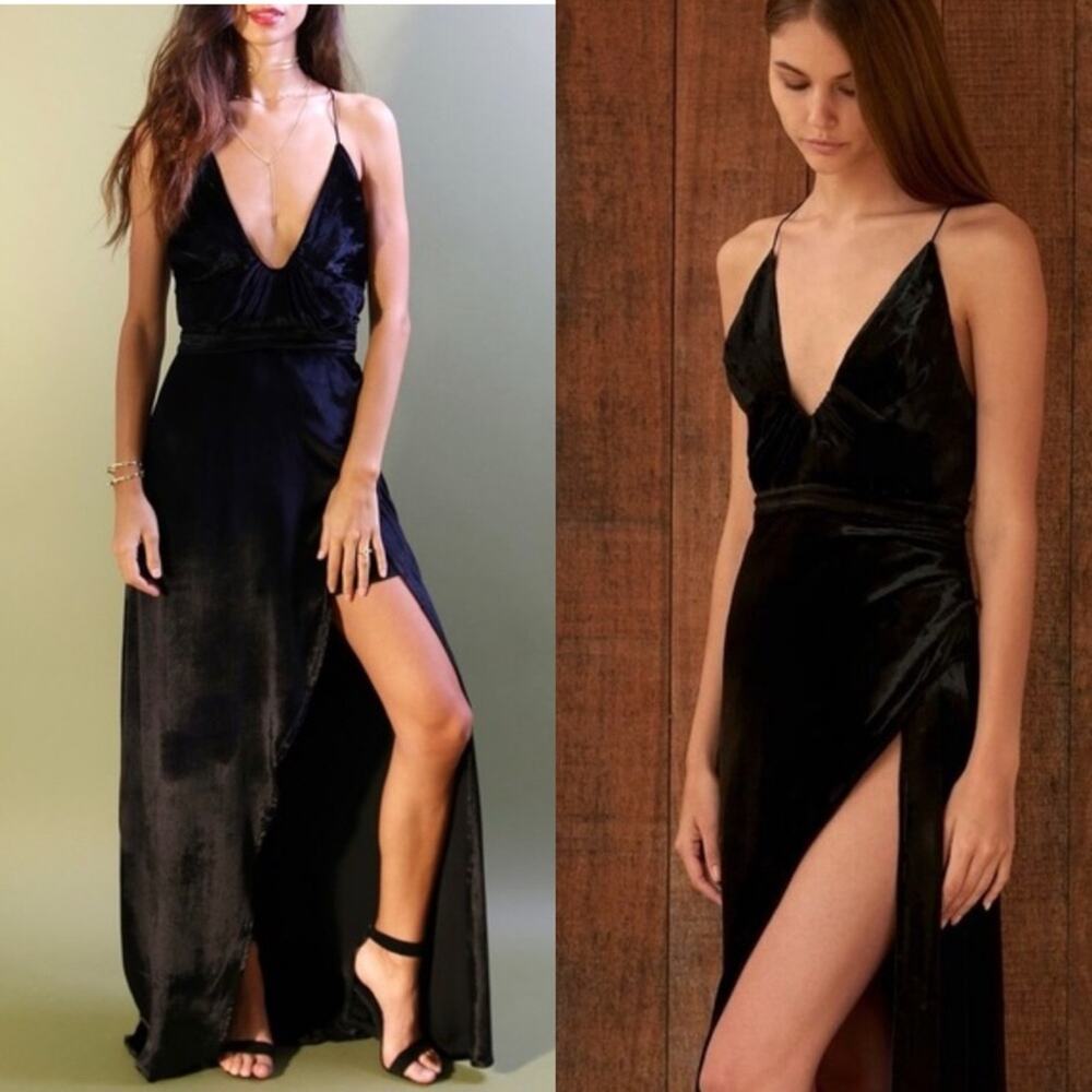 NWT NEW The Jetset Diaries Black Velvet Saskia Maxi Dress with Slit XS - Picture 9 of 9